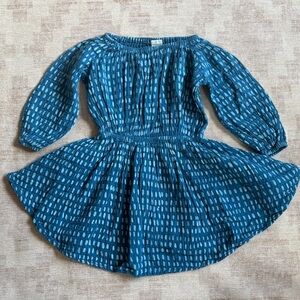 Alice + Ames Girls Blue Patterned Smocked Waist Gauze Dress size 2